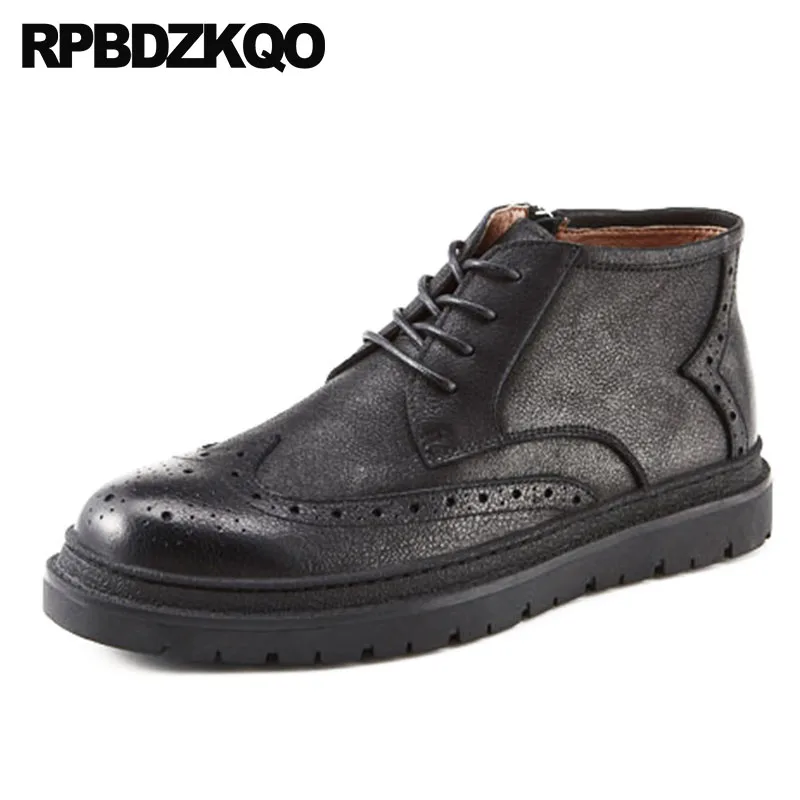 

Designer Shoes Wingtip Platform Fall Men High Top Booties Brogue Ankle Full Grain Leather Boots British Style Black Thick Soled