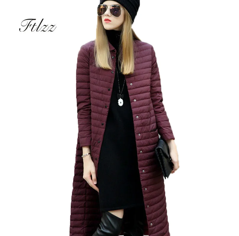 

2018 Women Lightweight Down Jacket New Winter Warm Long Sleeved Slim Meidum Long Coat Woman Ultra Light Down Coat Parka Casaco