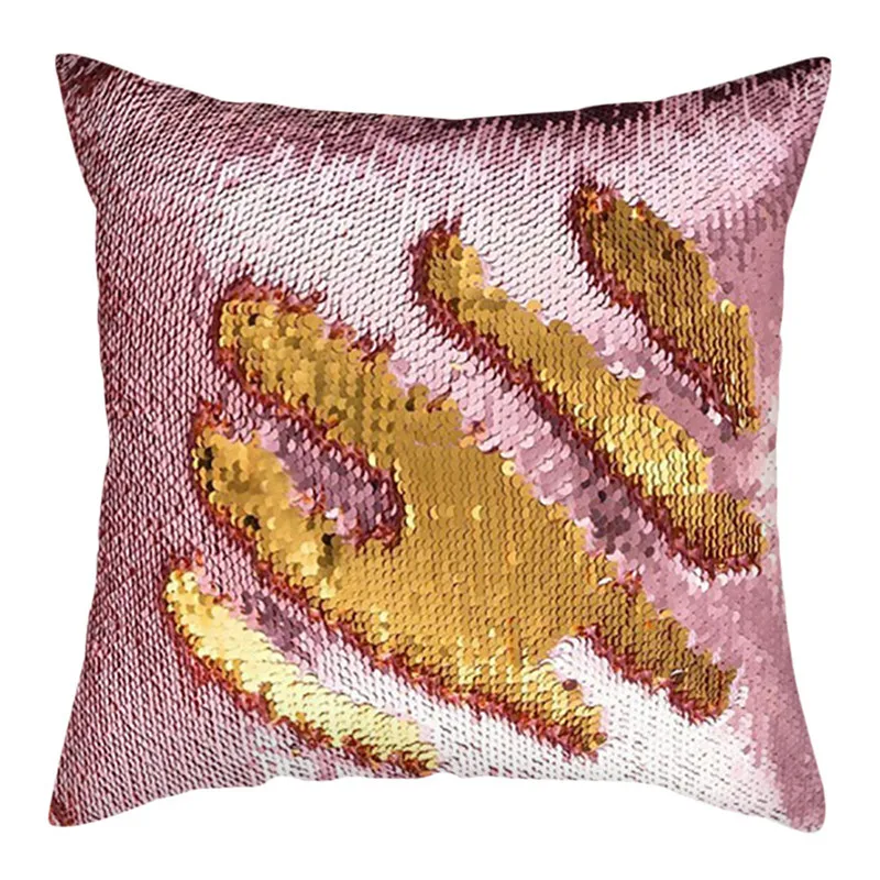 

Pink Sequin Cushion Cover Magical Shining Smile Decorative Wholesale Color Changing Reversible Patchwork Solid Pillow case