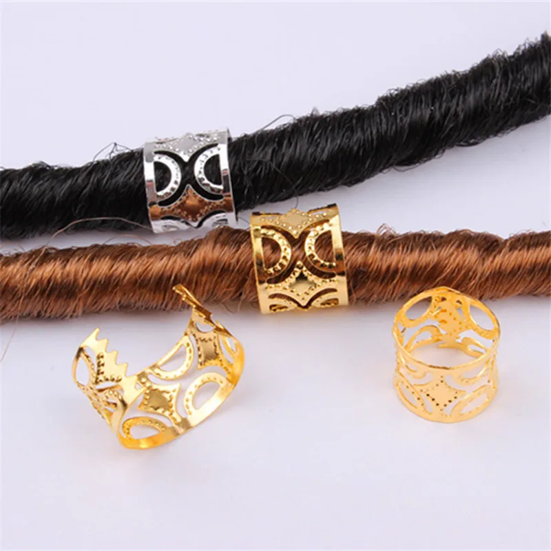 

50Pcs/Lot Gold Silver Micro Hair Dread Braid Hollow Metal Tubes Rings Dreadlock Beads Adjustable Hair Cuff Clips Accessories C23