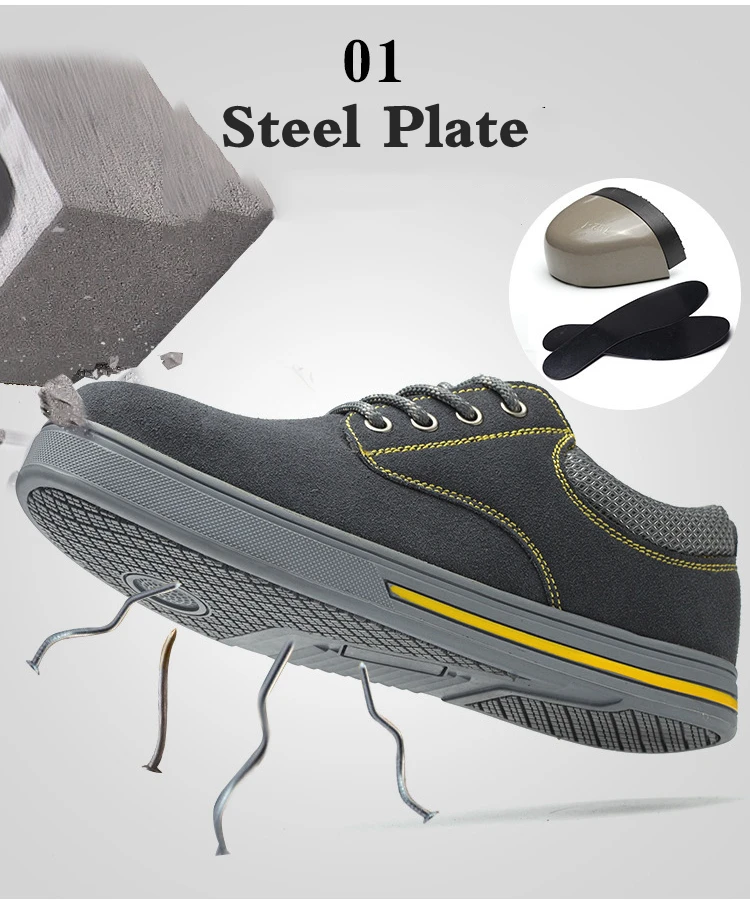 Большие размеры 35-46; защитная обувь из коровьей замши; мужские защитные ботинки со стальным носком; стальные стельки; дышащая рабочая обувь; Мужская модная повседневная обувь