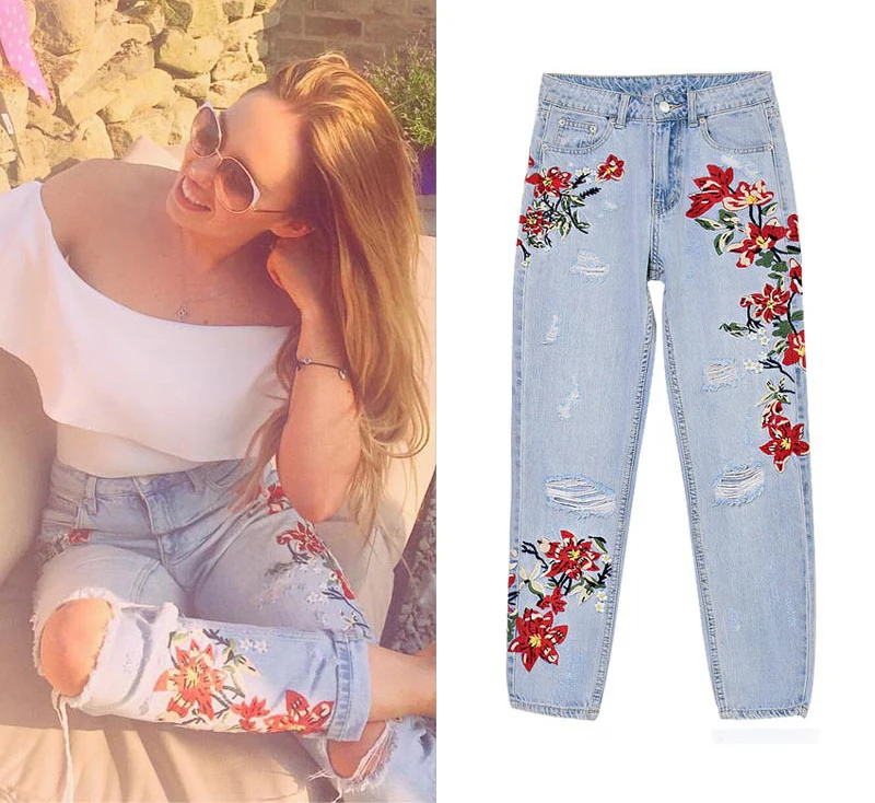Europe and the United States women's high waist straight 3D three-dimensional heavy art around the irregular washing washed denim nine pants (12)