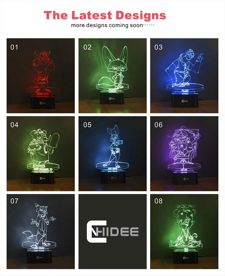 USB Novelty for Zootopia Chief Bogo Baby 3D Night Light Bedroom Decor Besides Desk Table LED Lamp 7 Clors Changeable (1)