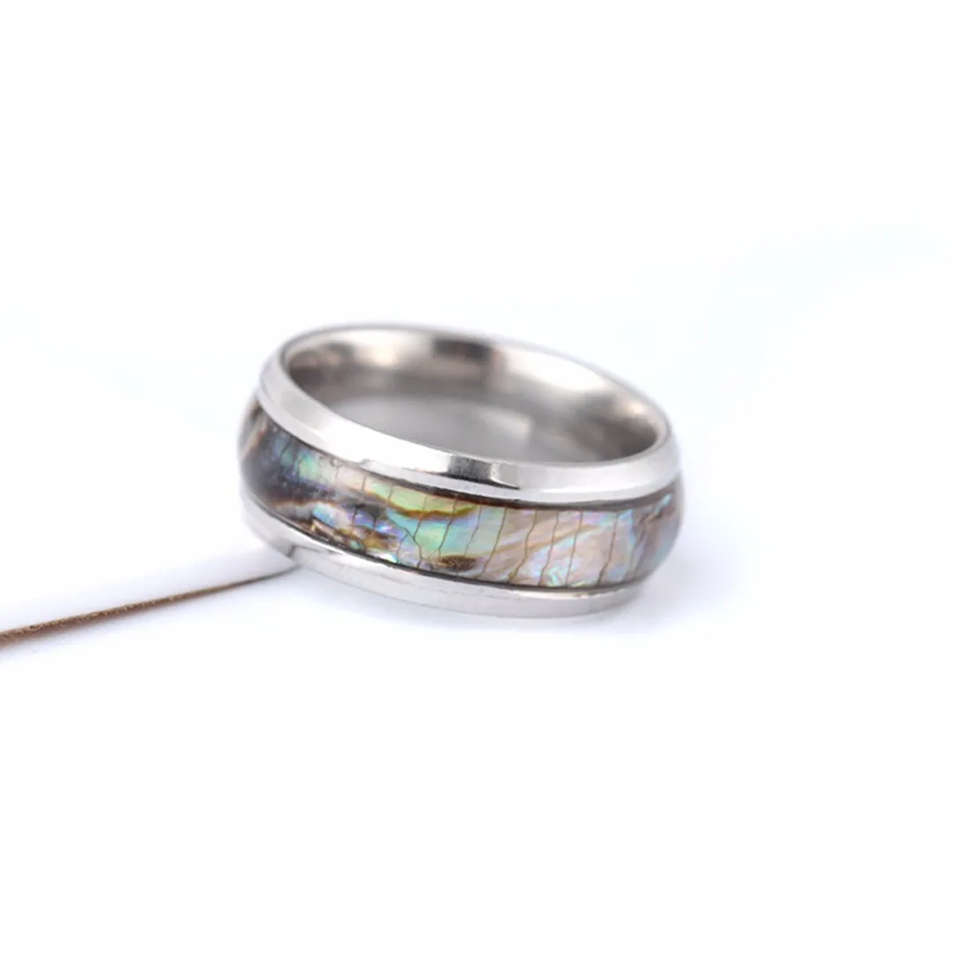 Shellhard Abalone Shell Lovers Couple's Ring Stainless Steel Finger Rings Wedding Bands for Men Women Comfort Fit  Size 6-12