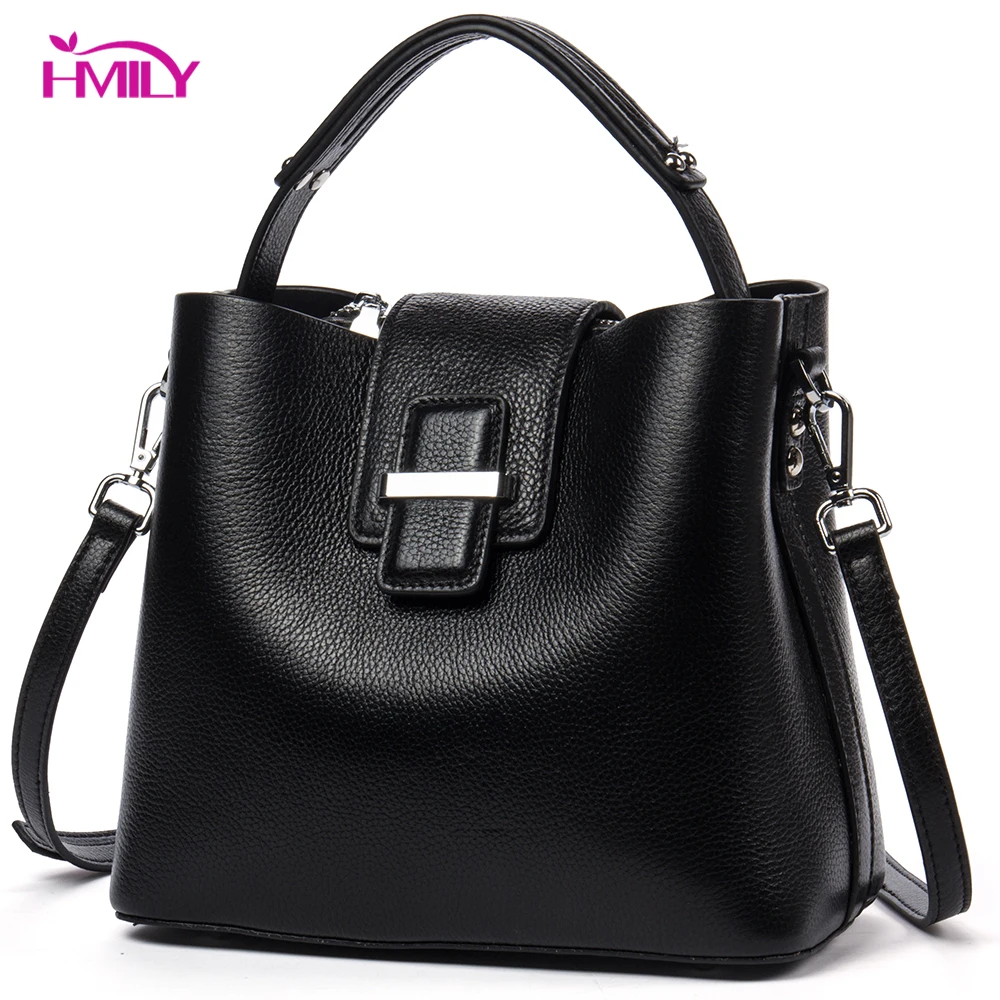 

HMILY Women Handbag Genuine Leather Ladies Messenger Bag Natural Leather Women Shoulder Bag Bucket Candy Color Women Bag