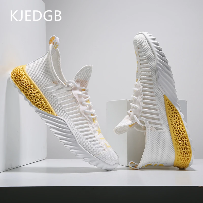 

KJEDGB New 2019 Summer Men's Casual Shoes Breathable Mesh Comfortable Sneakers Black White Mens Designer Shoes Adult Male Tennis