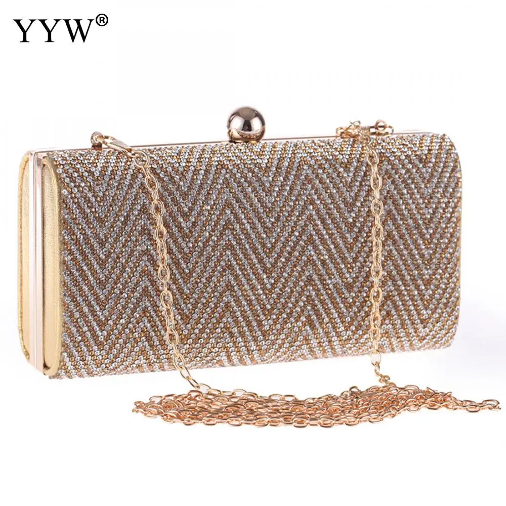 Luxury Brand Gold Clutch Bags Women Evening Bags with Rhinestones Chain Shoulder Messenger Bag ...