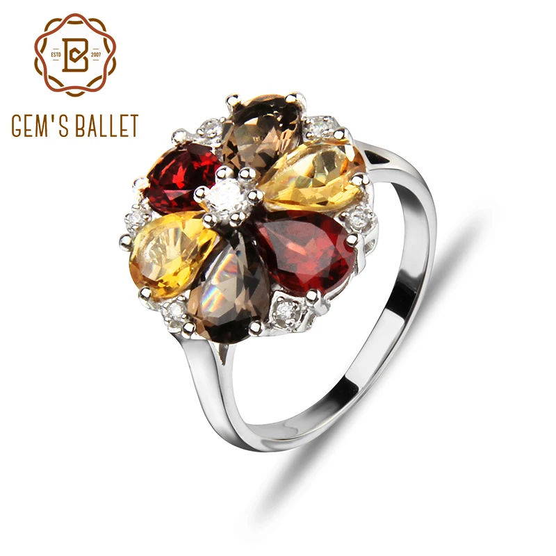

Gem's Ballet Snowflake Colors Natural Garnet Gemstone Rings Genuine 925 Sterling Silver for Women Wedding Fine Jewelry