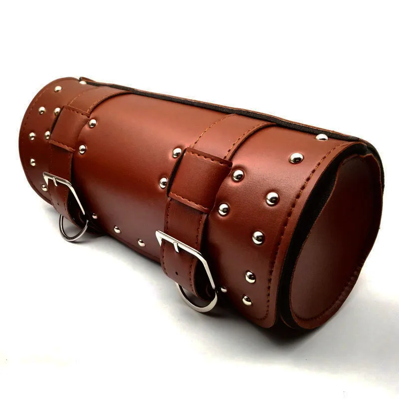 Universal Motorycle Brown PU Leather Tool Bag For Harley Dyna Sportster Fatboy FLSTF Road King Touring/Kawasaki VN 900 1500 1600