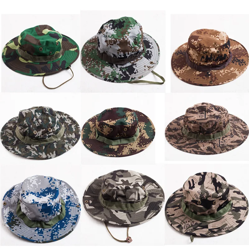5 стилей камуфляж ведро шляпы Sun Cap Ripstop Camo Рыбалка Охота Туризм мужчины САФАРИ летние джунгли с строка Boonie Hat