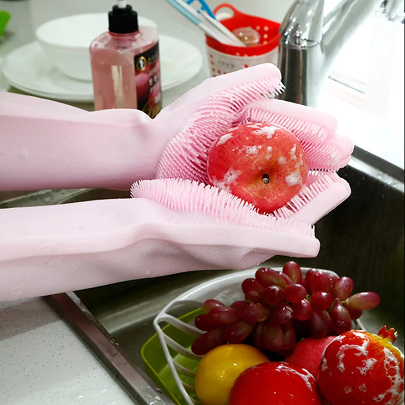 Silicone Pink Magic Scrubber Gloves Heat Resistant Dish Washing