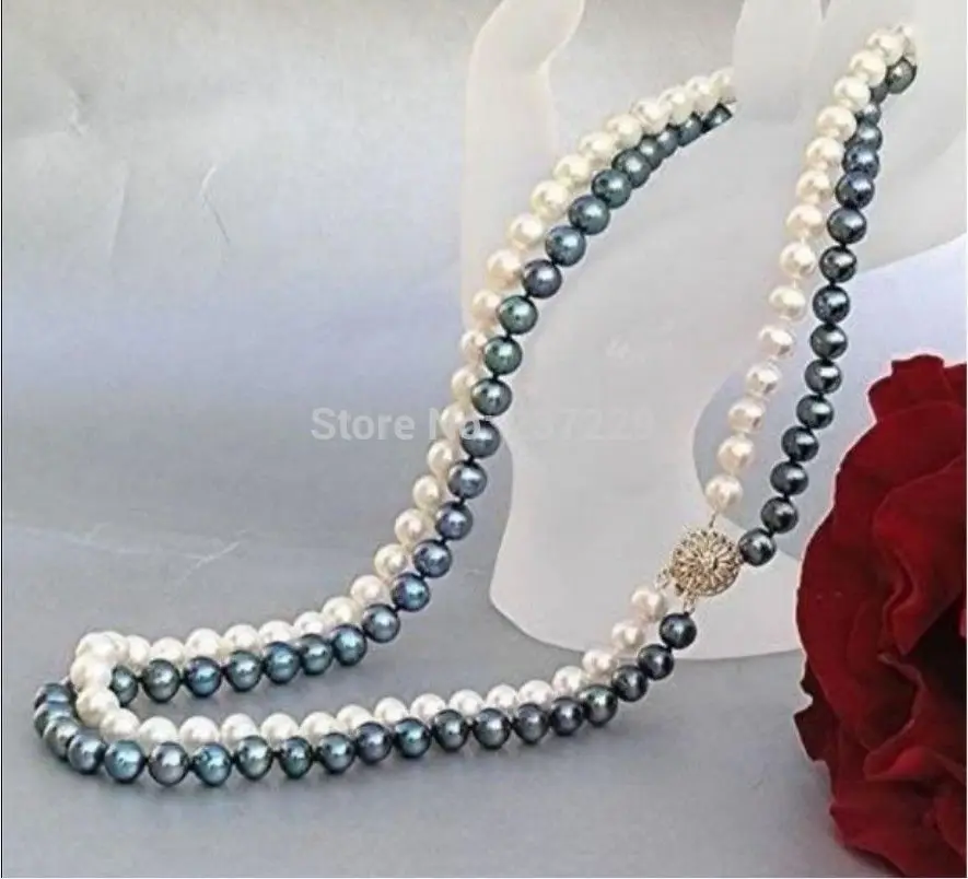 

HOT## Wholesale price FREE SHIPPING ^^^ genuine Huge 8-9mm black & white natural south sea pearl necklace