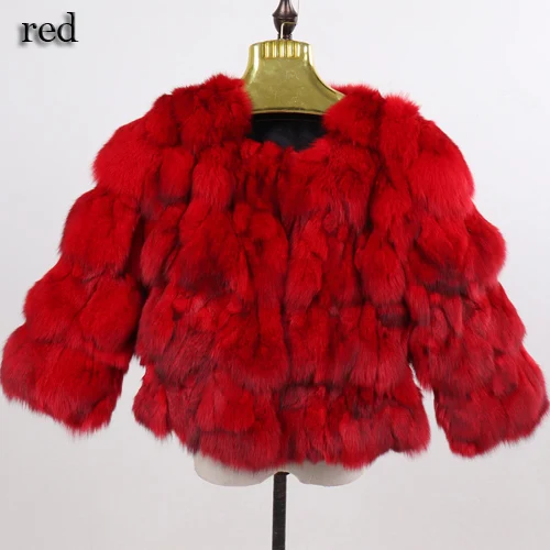 Новые зимние женские короткие пальто из натурального Лисьего меха, женские облегающие теплые куртки из натурального Лисьего меха, модная верхняя одежда из натурального меха - Цвет: red