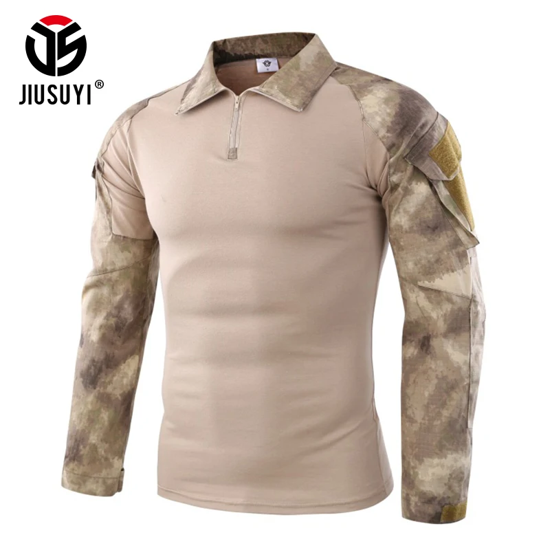 Камуфляж тактический бой с длинным рукавом хлопковая Футболка Airsoft для пейнтбола