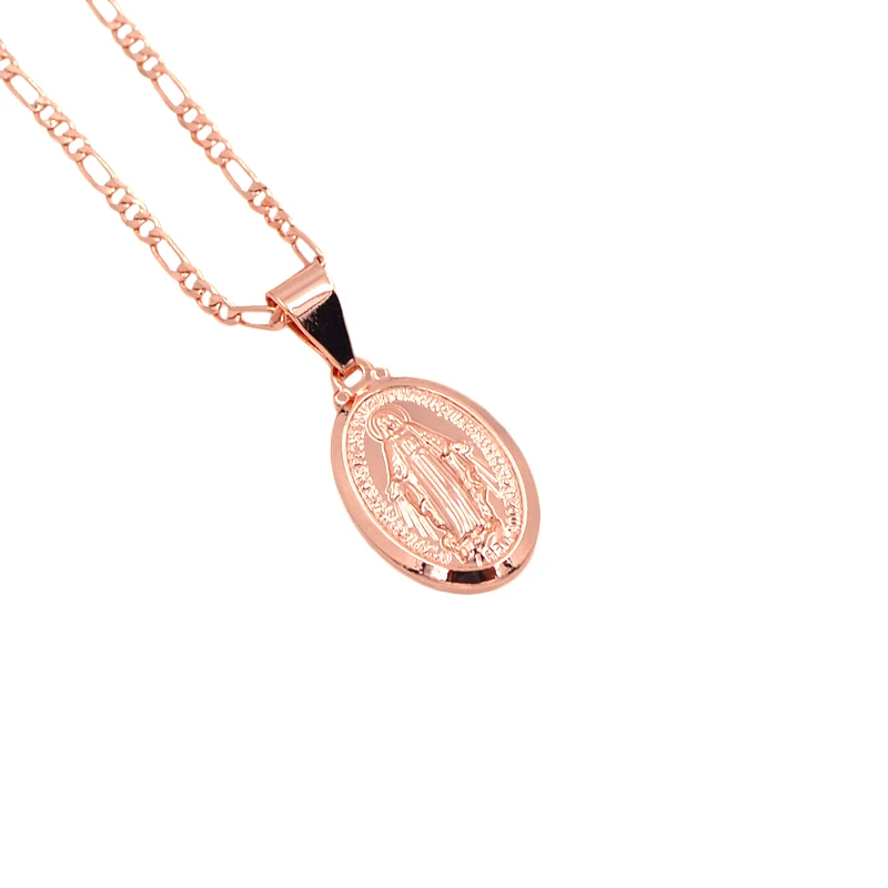 Women Catholic Religious Rose Gold Color Virgin Mary Pendant Necklace