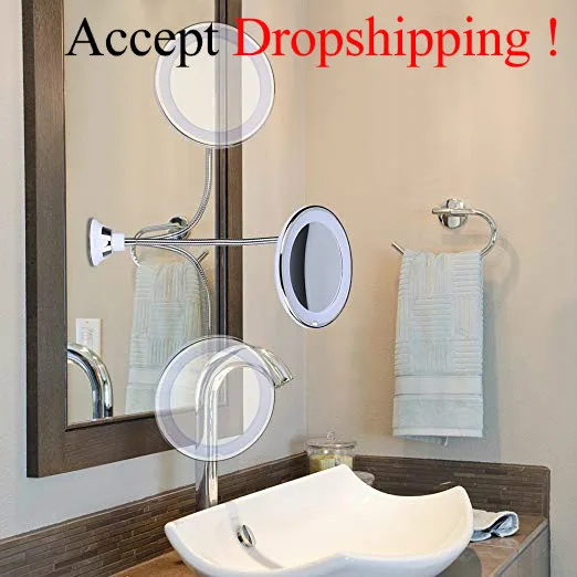 

360 Swivel 10x Magnifying Bright LED Lighted Makeup Mirror Adjustable Flexible Bendable Gooseneck Wall Mounted Bathroom Mirror