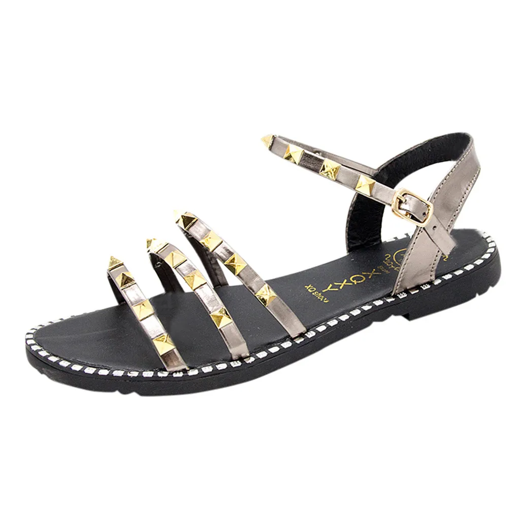 Г., женские летние сандалии с шипами zandalias Женская Повседневная однотонная пляжная обувь на плоской подошве простые женские босоножки sandale