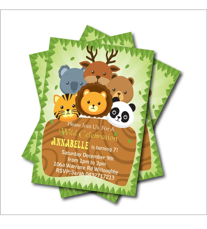 20 pcs lot safari birthday party invitations jungle zoo baby shower