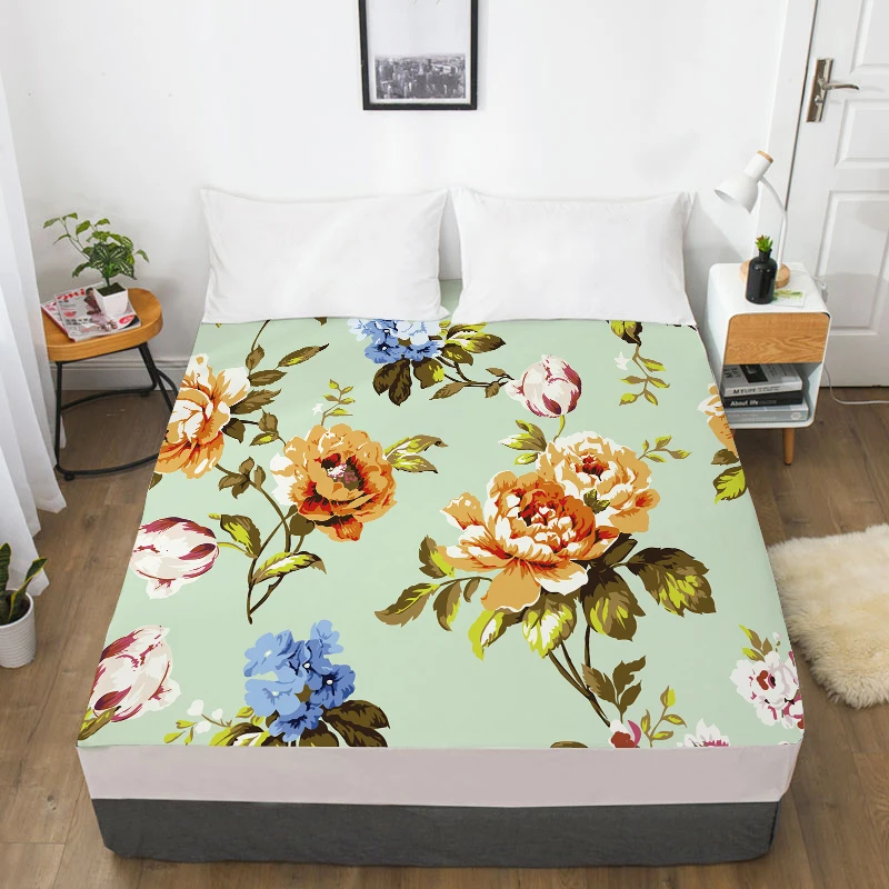 lençol de cama personalizado com elástico lençol com nórdico flor pássaros capa de colchão