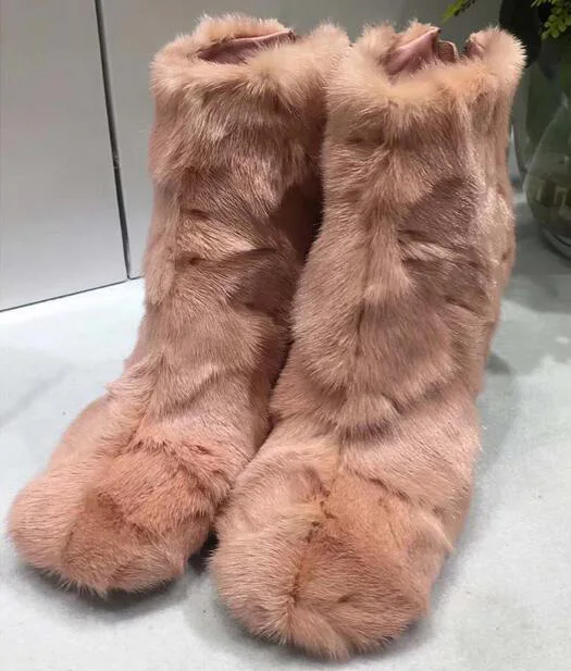 

2018 Winter Hot Real Fur Women Ankle Boots Round Toe Ladies High Heel Snow Boots Zipper Back Warm Boots Sexy Stiletto Boots