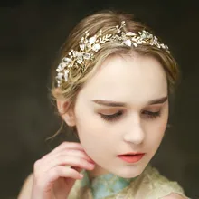 Dower me High Quality Crystal Pearl Bridal Tiara Headband Gold Wedding Hair Vine Accessories Women Jewelry Headpiece