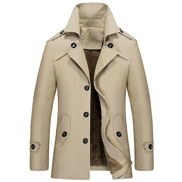 Winter Trench Coat Men Single Breasted khaki Trench Coat Men Casual