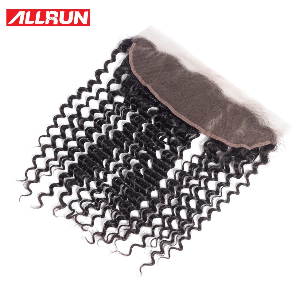Allrun 13*4 Lace Frontal Closure With Baby Hair Peruvian Hair Pre-Plucked Deep Wave Non Remy Hair 100% Human Hair Lace Closures
