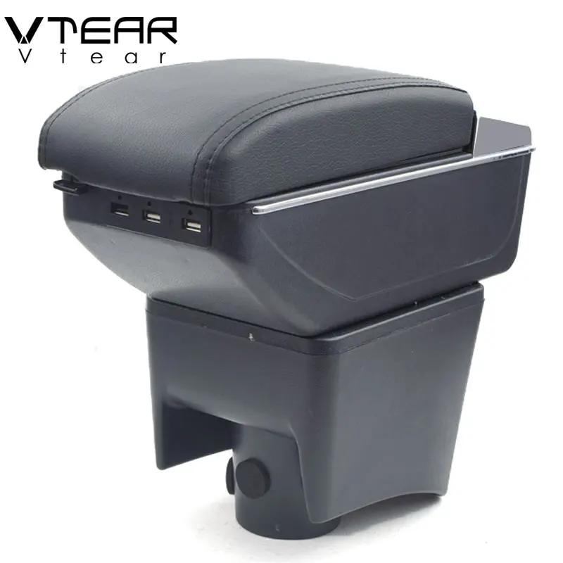 

Vtear For VW Vento armrest box USB Charging heighten Double layer central Store content cup holder ashtray accessories 2010-2017