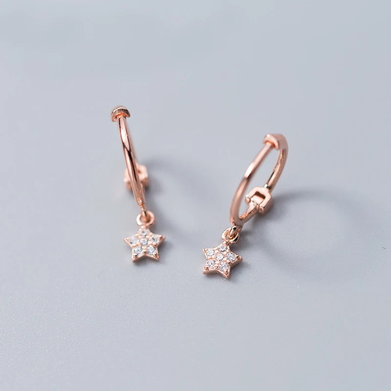 

MloveAcc New Luxury Solid 925 Sterling Silver Star Charm Hoop Earrings Fashion Silver Jewerly for Women Wedding Earring Gift