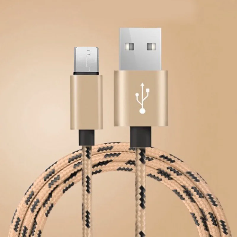 Кабель Micro USB для быстрой зарядки для samsung S7 S6 A5 A7 J5 J7 Xiaomi Redmi 4 4A 4X huawei LG Android, длинный провод 1 м 2 м - Цвет: Золотой