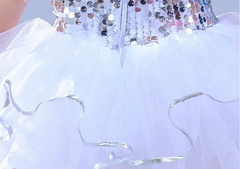 Джазовые современные танцевальные костюмы для девочек; цвет белый, желтый, розовый; топ с блестками для девочек; танцевальное детское платье для балерины; Серебряная танцевальная одежда для детей