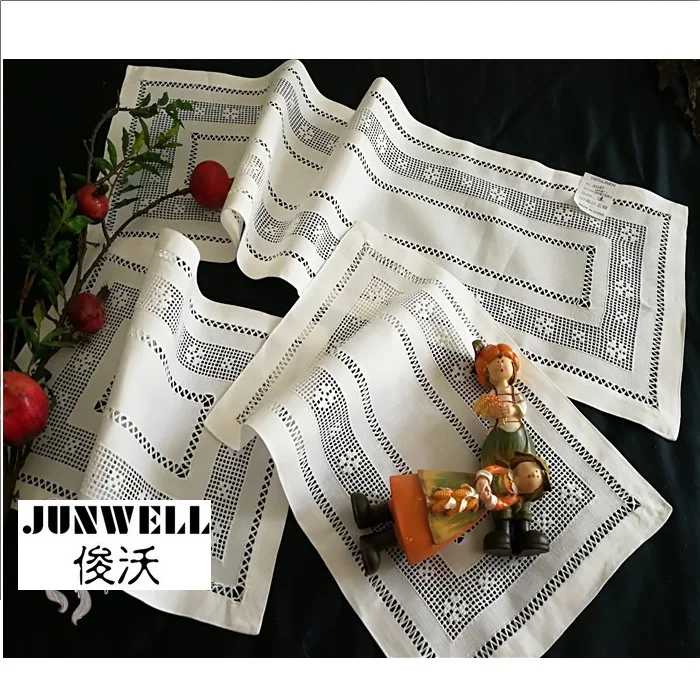 

100% Linen traditional handmade drawn work Placemat Table Runner Cutwork For Decoration