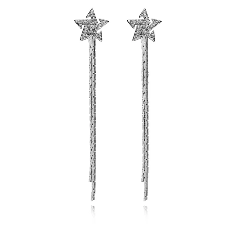 

Pendiente Elegant Women Long Earring Trendy 18K Gold CZ Star Charm Pendent Chain Tassel Drop Earring Valentine Earring bizuteria