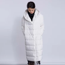 Бренд, новые зимние женские длинные пуховики, повседневные свободные пуховые пальто с капюшоном, высокое качество, теплая Женская куртка AO595