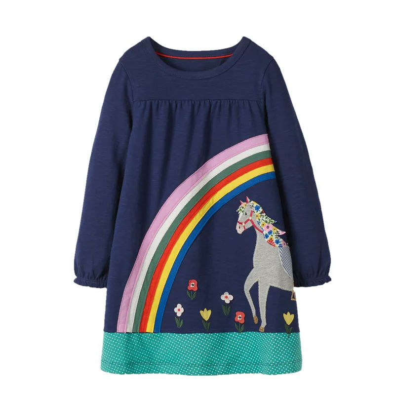 

Jumping meters Long Sleeve Kids Dresses For Girls Fall Autumn Spring Girls Clothes Embroidery Unicorn Children Dresses 1-6 Years