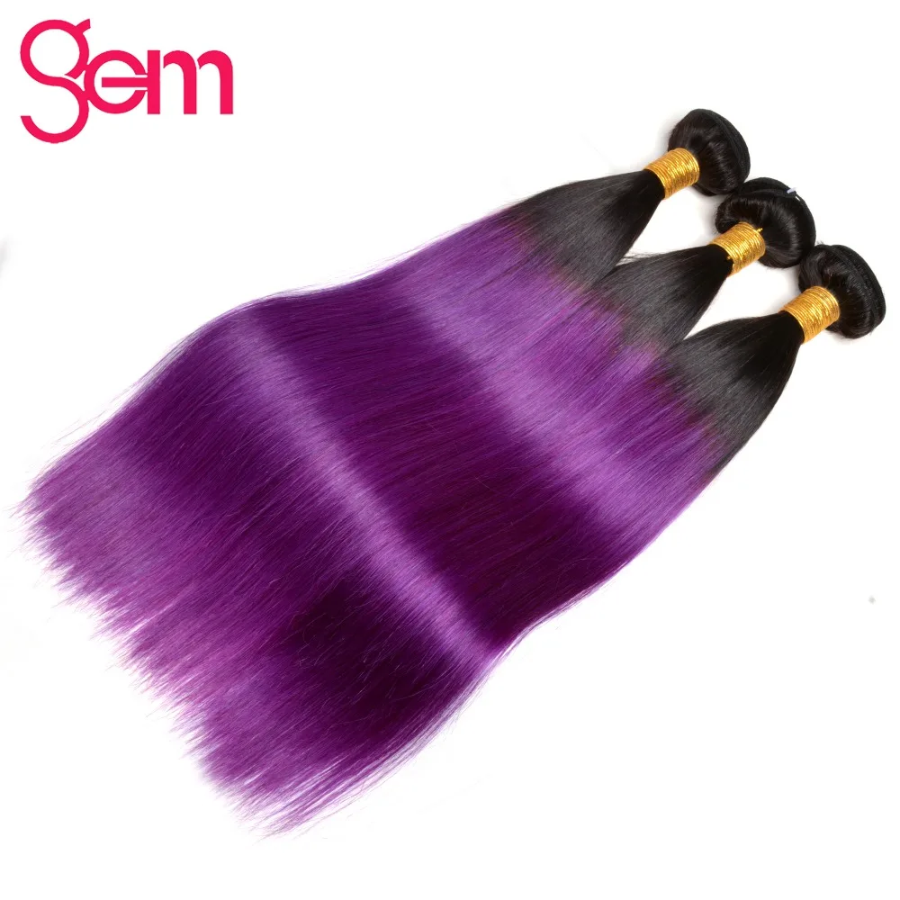 Brazilian Straight Hair Weave Bundles 1b/Purple Ombre 100 Human Hair