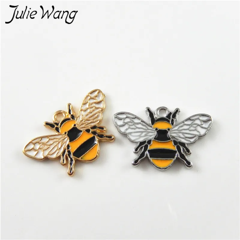 5pcs Alloy Enamel Flower Bee Pendants For Handcrafted Jewelry Making Accessories