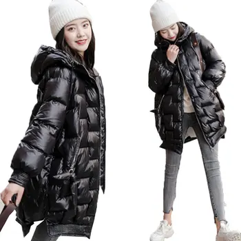 

Winter Jacket Women Solid Color Medium Long Hooded Thick Winter Coat Women Harajuku Irregular Warm Parka Jacket abrigo mujer 144