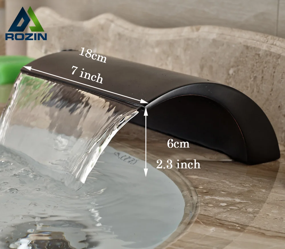 

Free Shipping Black Bronze Waterfall Bathroom Faucet Spout Deck Mount One Hole Curve Spout WF25