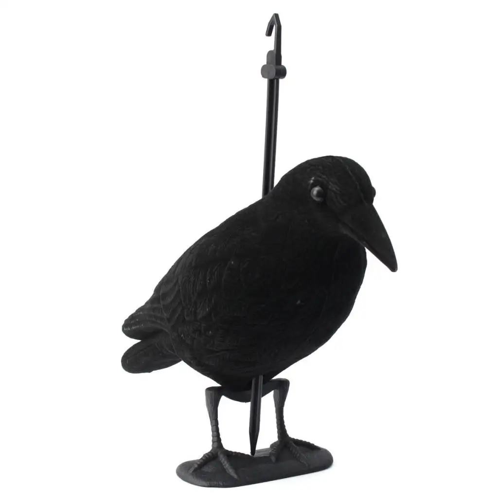 Garden Flocked Hard Plastic Black Hunting Decoy Crow Stand Body Feet Stake
