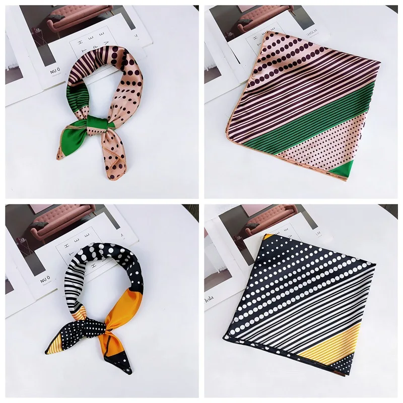 fashion Square Scarf Hair Tie Band Party Women Elegant Small Vintage Skinny Retro Head Neck Silk Satin Scarf, square scarves