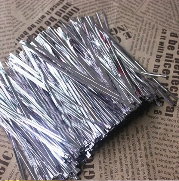 

800pcs/bag 4mm*80mm Silver Kraft Paper Pet Tie For Gift Packing, Plain Twist Ties, Bag Tie wholesale packaging rope F125