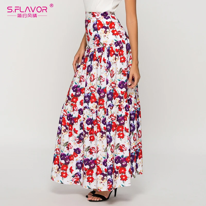 S. FLAVOR модные юбки с оборками и большим подолом для женщин Весенняя мода Высокая талия Boho юбки женские для отдыха