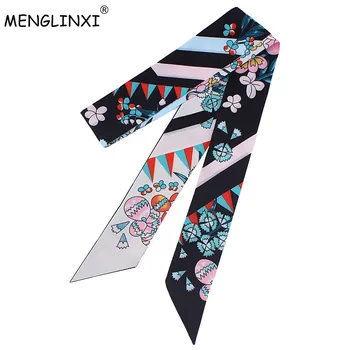 

New Design 120cm Floral Print Women Small Silk Scarf Luxury Brand Bag Ribbons Fashion Head Scarf Hot Sale Long Scarves