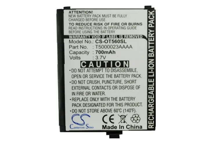 Аккумулятор Cameron Sino T5000023AAAA 700 мАч/2.59Wh для Alcatel OT-C550 OT-C550A OT-C560 | Мобильные телефоны и