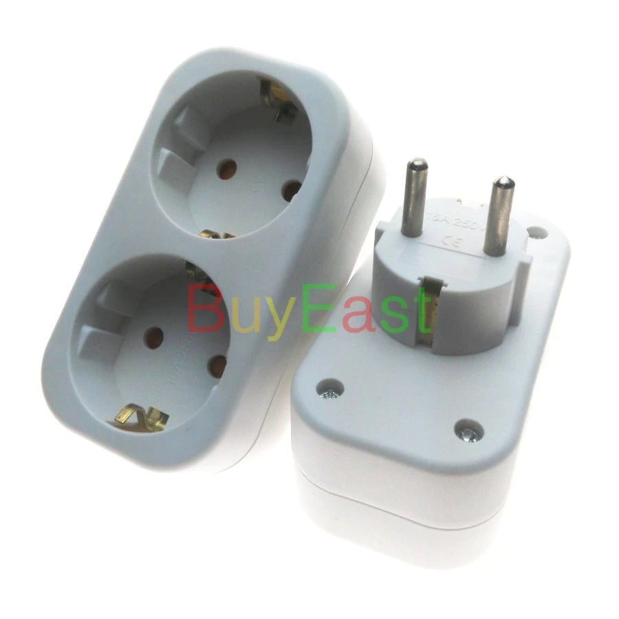 

(1 PC) 2 Way Schuko EU Russian German Extension Power Strip Plug Splitter Max 250V 16A