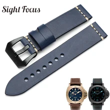 Ремешок для часов из итальянской телячьей кожи ручной работы для часов Panerai Navy, ремешок для часов 20, 22, 24, 26 мм, кожаный ремешок для мужчин, прошитая Пряжка Tang