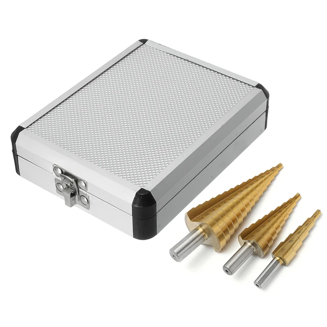 3Pcs 4-12/20/32mm Large HSS Steel Step Cone Spiral Flute Drill Bit Set Titanium Bit Hole Cutter Sharpening With Aluminum Box