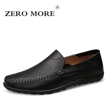 

ZERO MORE Men Shoes 2019 Casual Cut Outs Summer Slip On Men Loafers Moccasins Sewing Men's Shoes Drivings Large Sizes Black