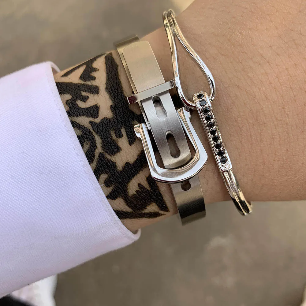 

Luxury Brand Gold/Silver/black men Couple lover zircon adjustable Open Drop Cuff bracelets bangles for men women viking jewelry